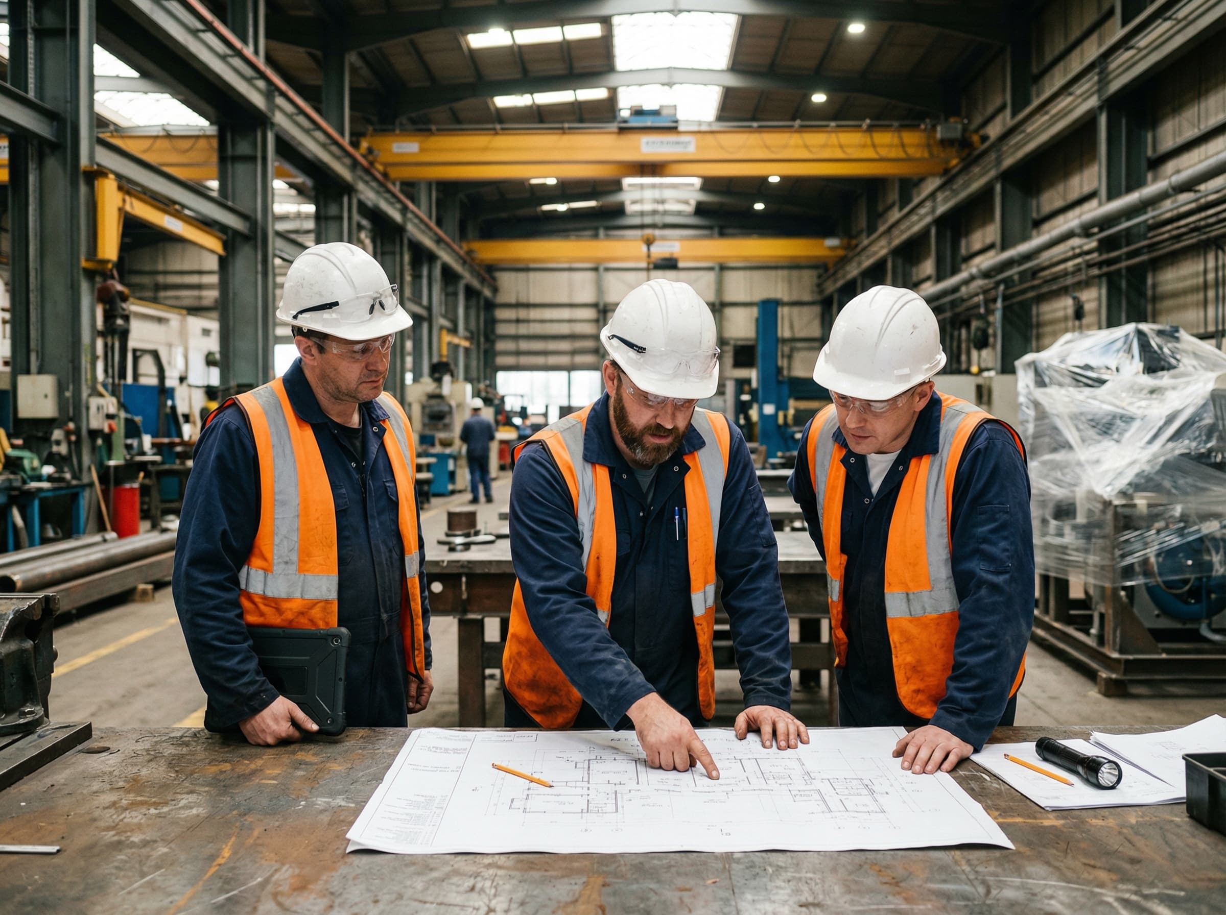 Équipe de techniciens en discussion sur site