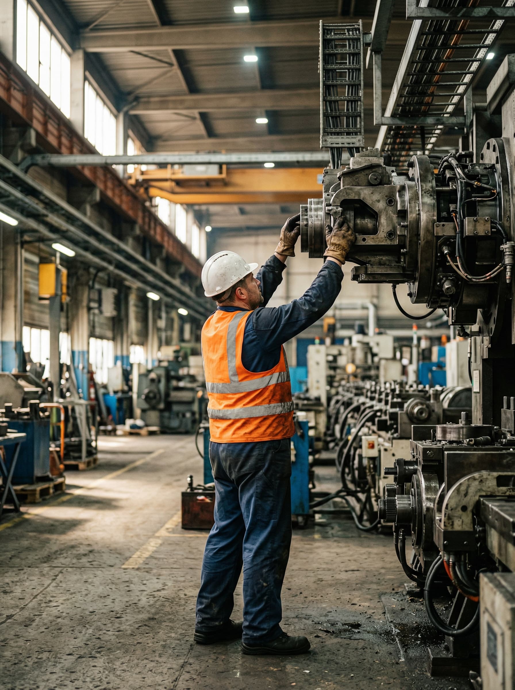 Technicien intervenant sur une machine industrielle